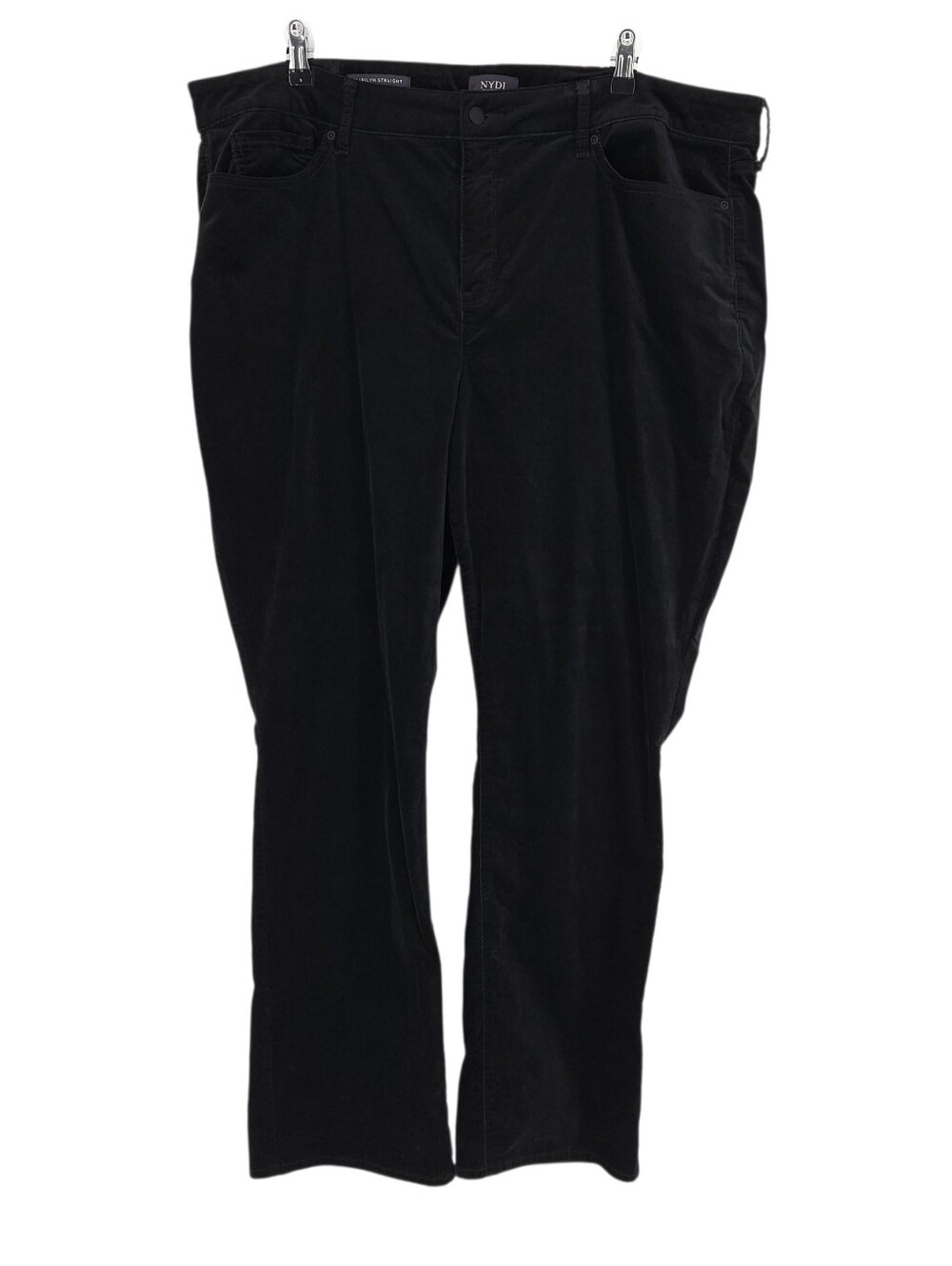 NYDJ Marilyn Straight Leg Pants Black Velvet Lift Tuck High Rise 22W